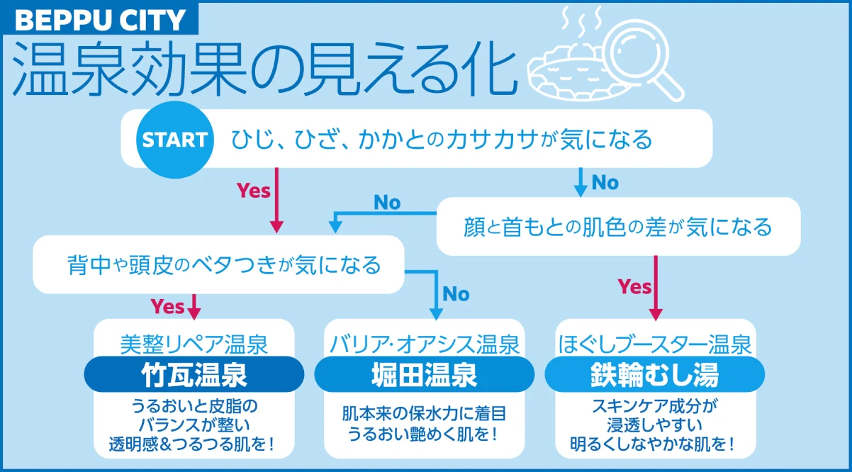 温泉効果の見える化（肌悩み別の温泉選び）のインフォグラフィック
